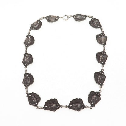Danecraft 925 Sterling Silver Antique Art Deco Floral Leaf Chain Necklace 16"