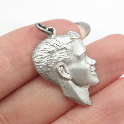 925 Sterling Silver Vintage Boy Face Profile Charm Pendant