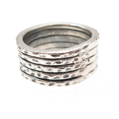 925 Sterling Silver Vintage 2005 Hammered 5-Row Oxidized Ring Size 7.5