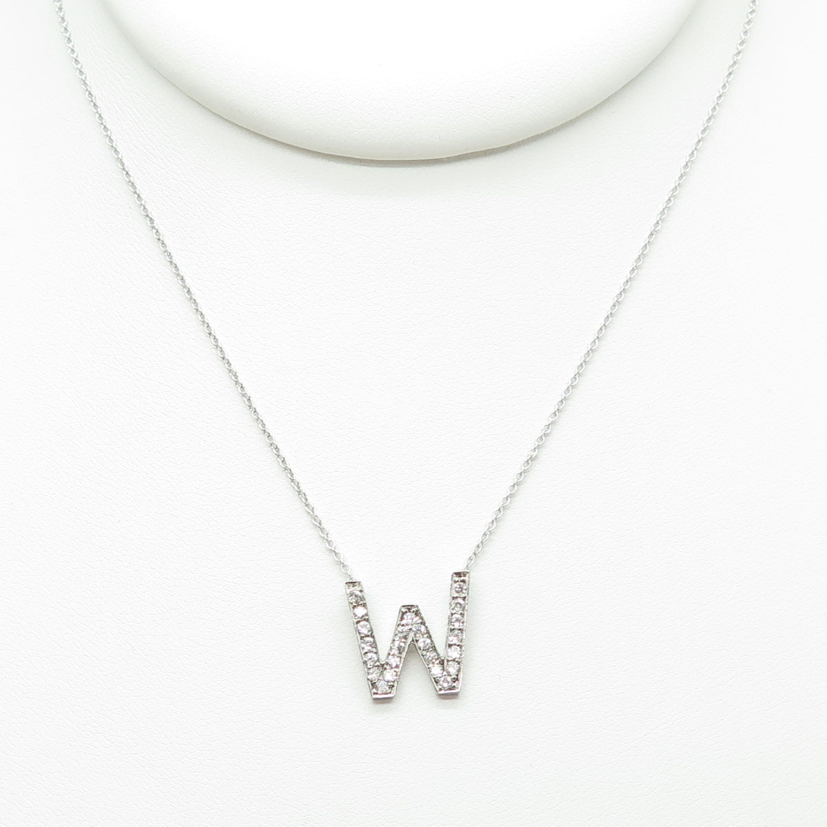 925 Sterling Silver C Z Letter "W" Initial Rolo Chain Necklace 16-18"