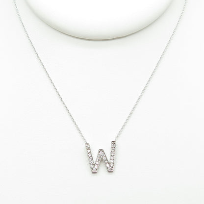 925 Sterling Silver C Z Letter "W" Initial Rolo Chain Necklace 16-18"