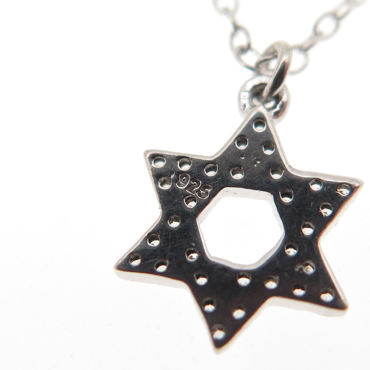 925 Sterling Silver Round-Cut C Z Star of David Cable Chain Necklace 18-20"