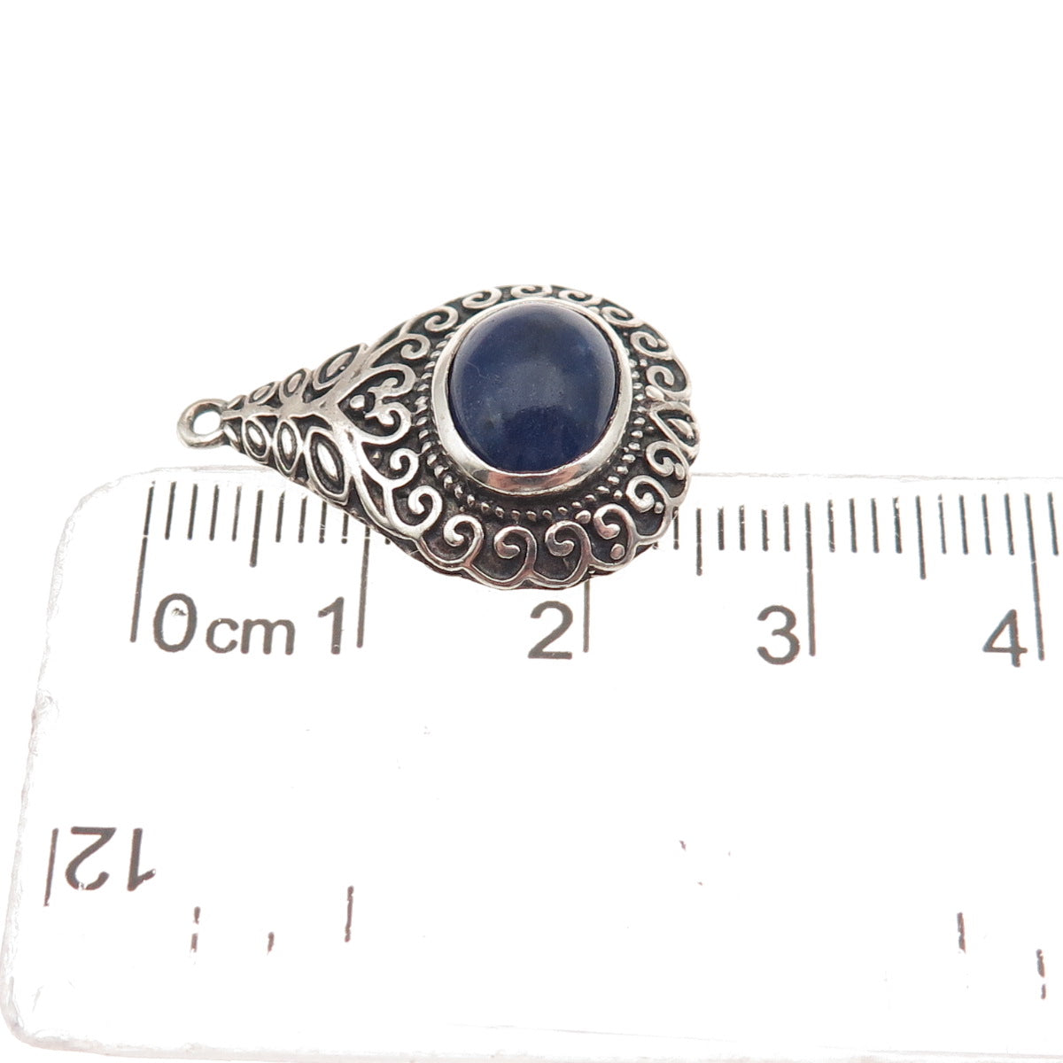 925 Sterling Silver Vintage Real Sodalite Teardrop Oxidized Charm Pendant