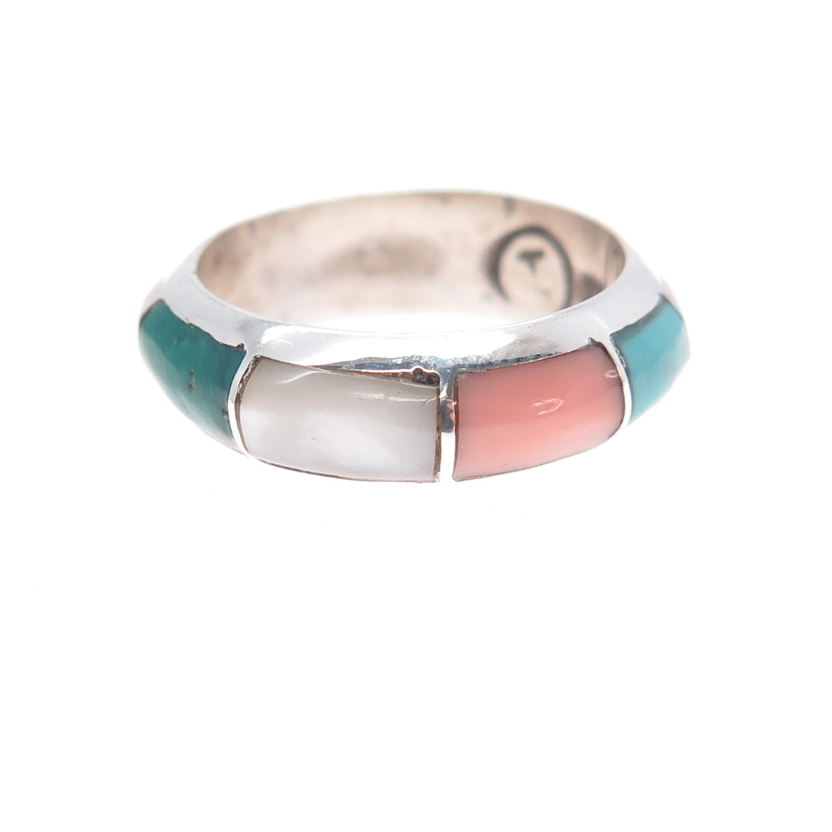 Jared Chavez Old Pawn Sterling Turquoise Malachite Coral Onyx MOP Ring Size 6.5