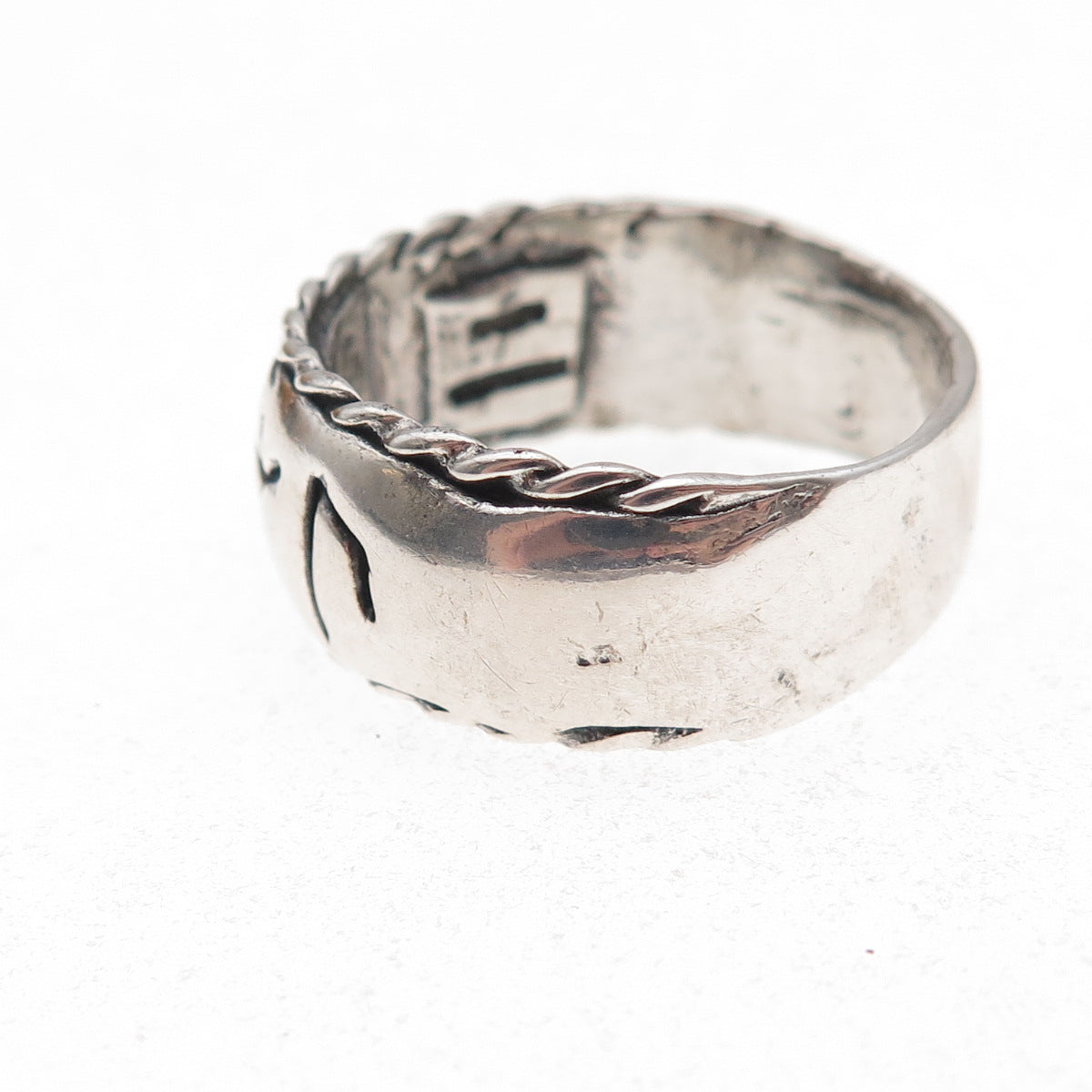 925 Sterling Silver Vintage Elder Futhark Rune Oxidized Band Ring Size 9.5