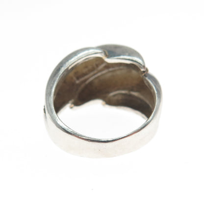 14K Yellow Gold & 925 Sterling Silver Vintage Modernist Oxidized Ring Size 6