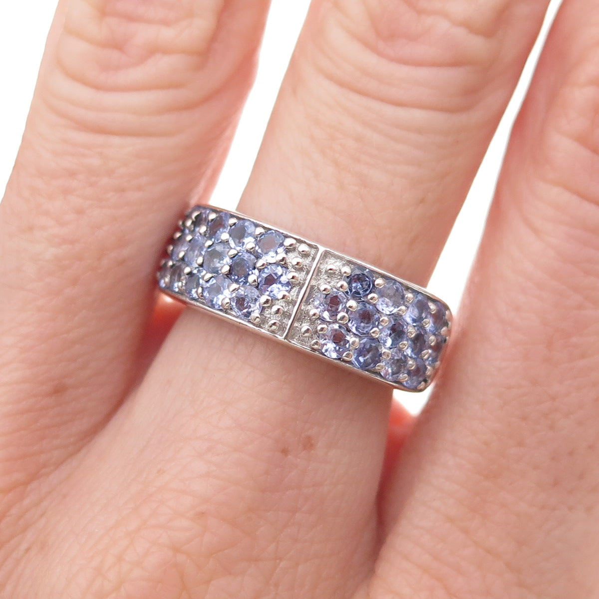 Chuck Clemency 925 Sterling Silver Real Round-Cut Tanzanite Ring Size 7