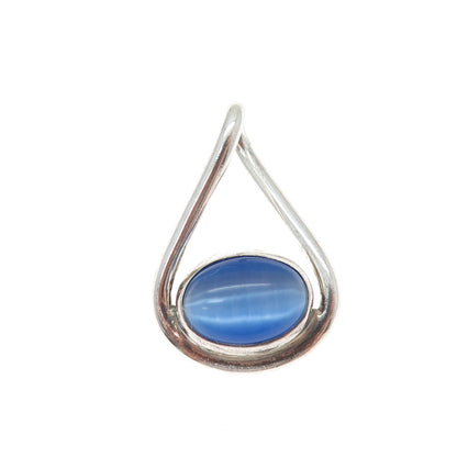 925 Sterling Silver Vintage Optic Fiber Cat's Eye Teardrop Charm Pendant