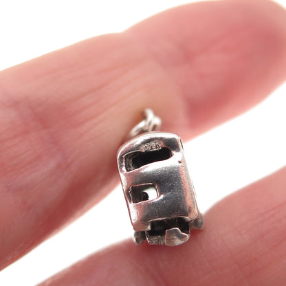 925 Sterling Silver Vintage London Double Decker Bus 3D Mini Open Cham Pendant