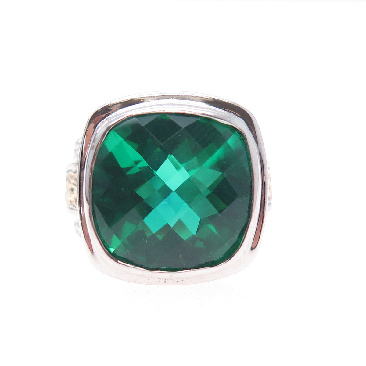 925 Sterling Silver 2-Tone Real Doublet Chrome Diopside Ring Size 7.25