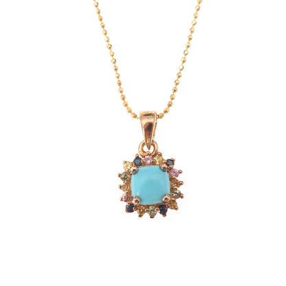 D'Joy 925 Sterling Gold Plated Real Turquoise Multi-Color Sapphire Necklace 18"