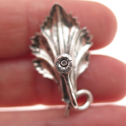 925 Sterling Silver Antique Art Deco Floral Oxidized Screw Back Earrings