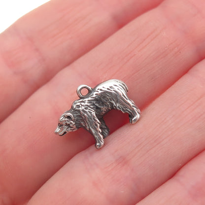 925 Sterling Silver Vintage Bear Oxidized 3D Mini Charm Pendant