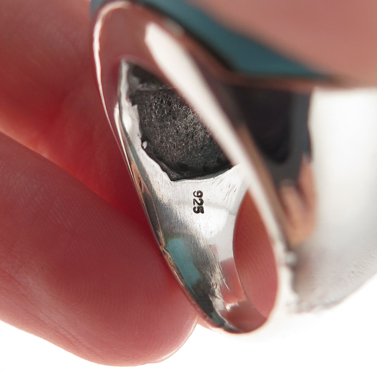 925 Sterling Silver Vintage Real Turquoise Statement Dome Ring Size 6.75
