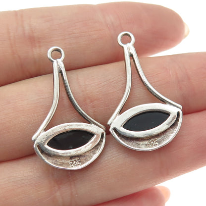 925 Sterling Silver Vintage Real Baltic Amber Modernist Jacket Earrings
