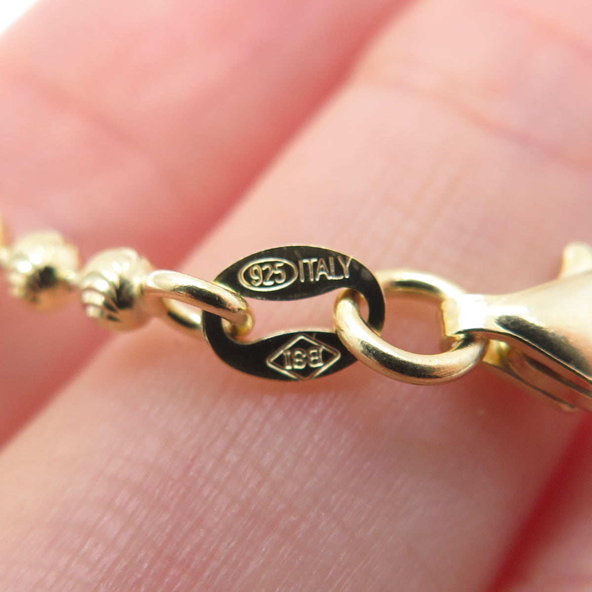 925 Sterling Gold Plated BSI Italy Diamond-Cut Ball Beaded Chain Necklace 24"