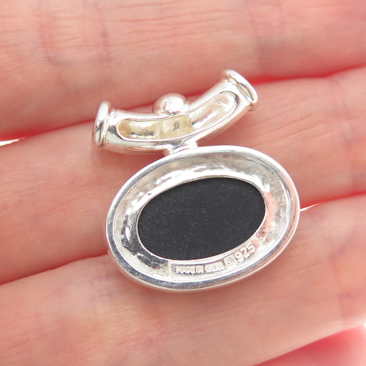 MICHELLE ALBALA 925 Sterling Silver Vintage Real Opal Inlay Slide Pendant