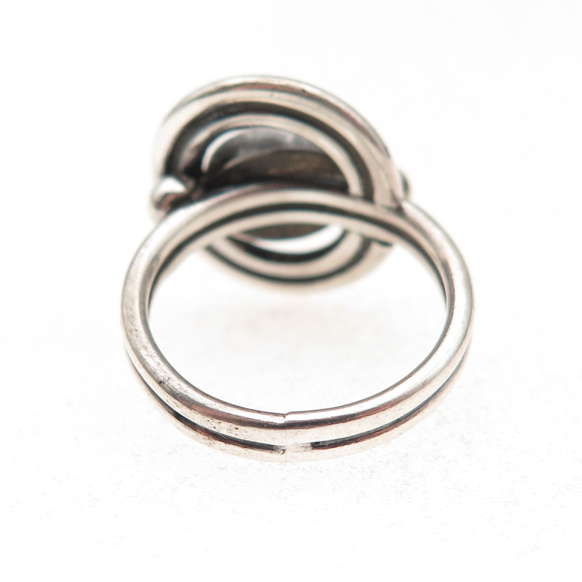 925 Sterling Silver Vintage Real Black Onyx Modernist Oxidized Ring Size 4.75