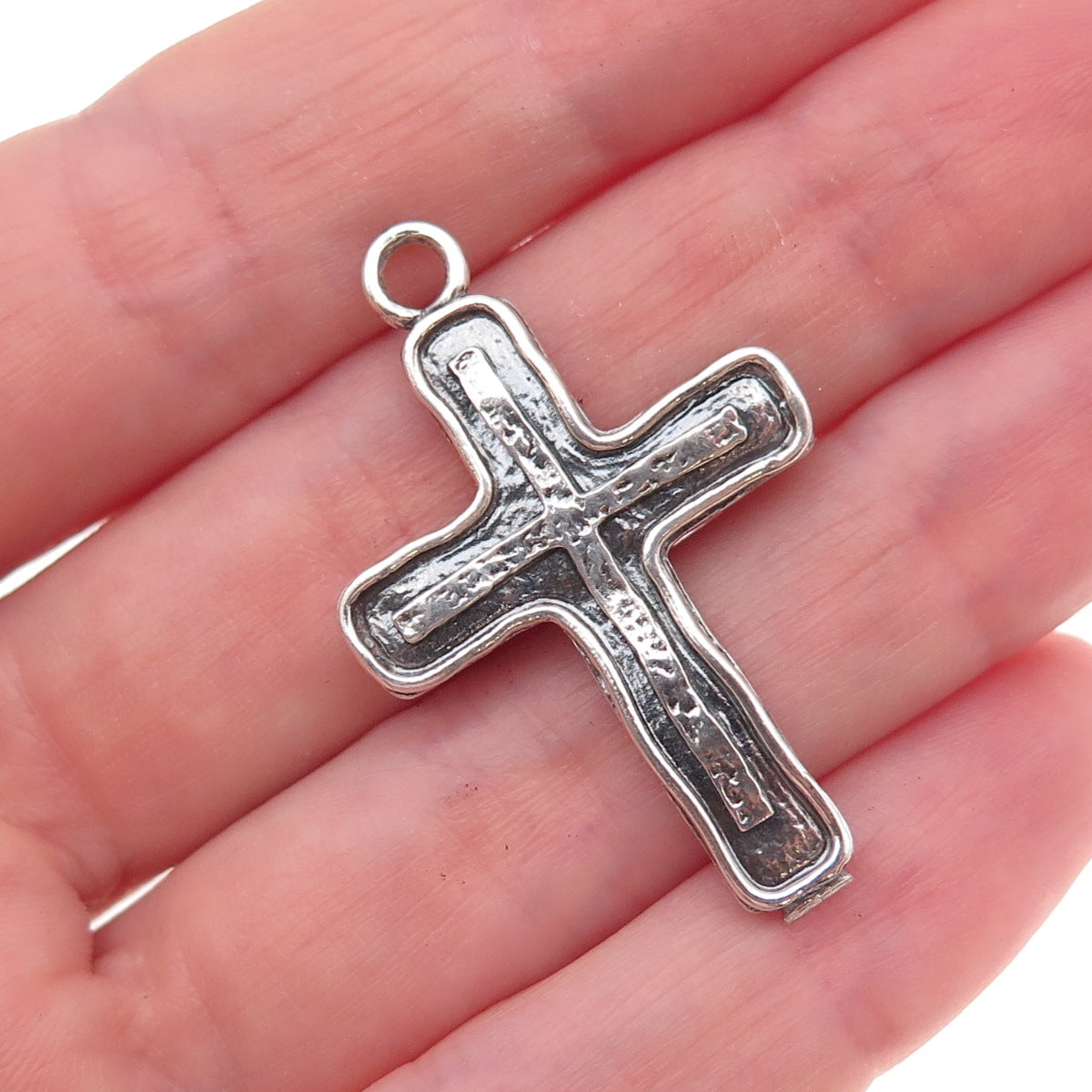 Or Paz PZ 925 Sterling Silver Vintage Israel Cross Oxidized Charm Pendant