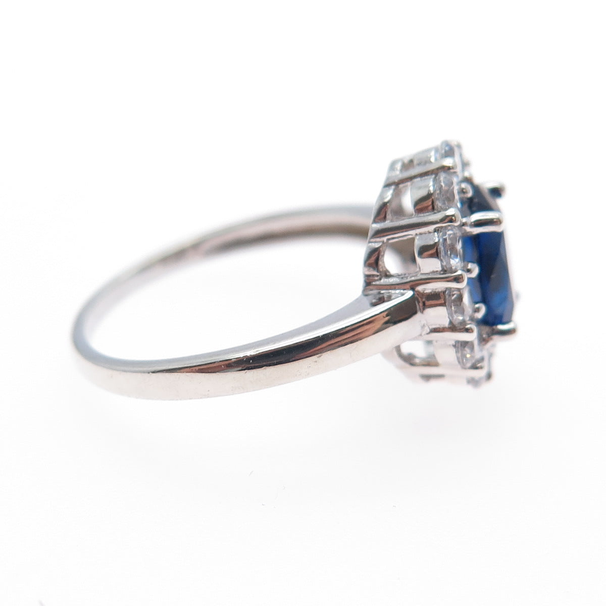925 Sterling Silver Vintage Lab-Created Sapphire & C Z Ring Size 6.75