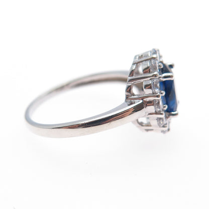 925 Sterling Silver Vintage Lab-Created Sapphire & C Z Ring Size 6.75