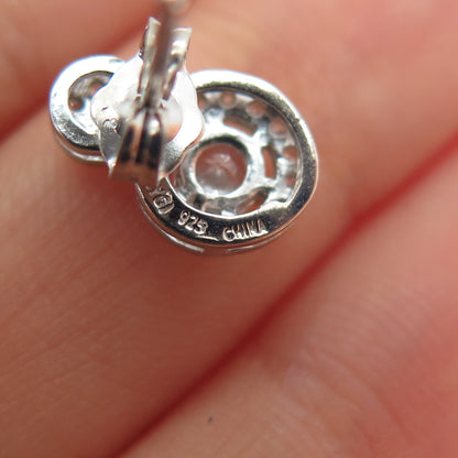 925 Sterling Silver Round-Cut C Z Snowman Stud Earrings