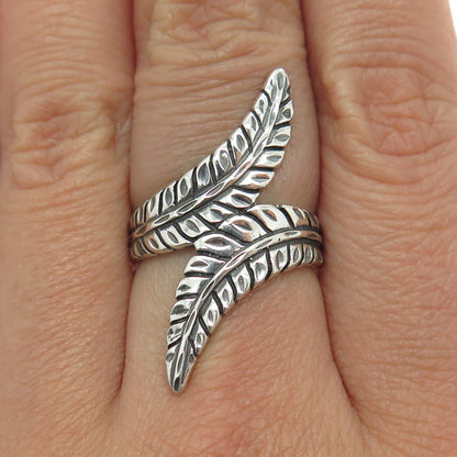 925 Sterling Silver Vintage Leaf Overlap Statement Ring Size 6.75