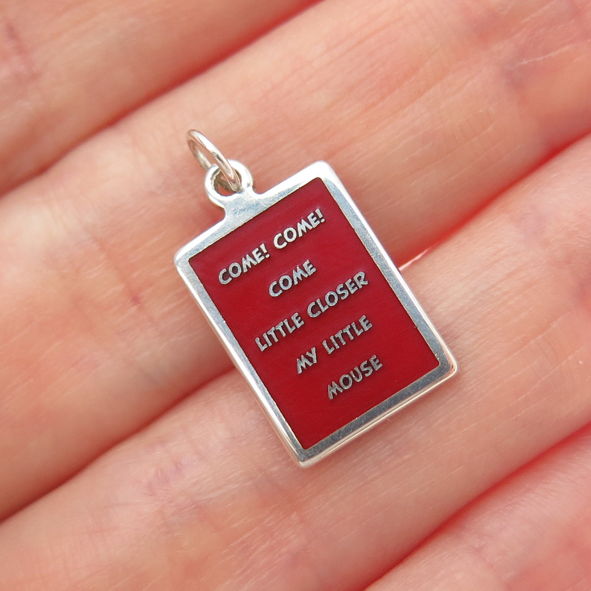 925 Sterling Red Enamel Come Little Closer My Little Mouse Minimalist Pendant