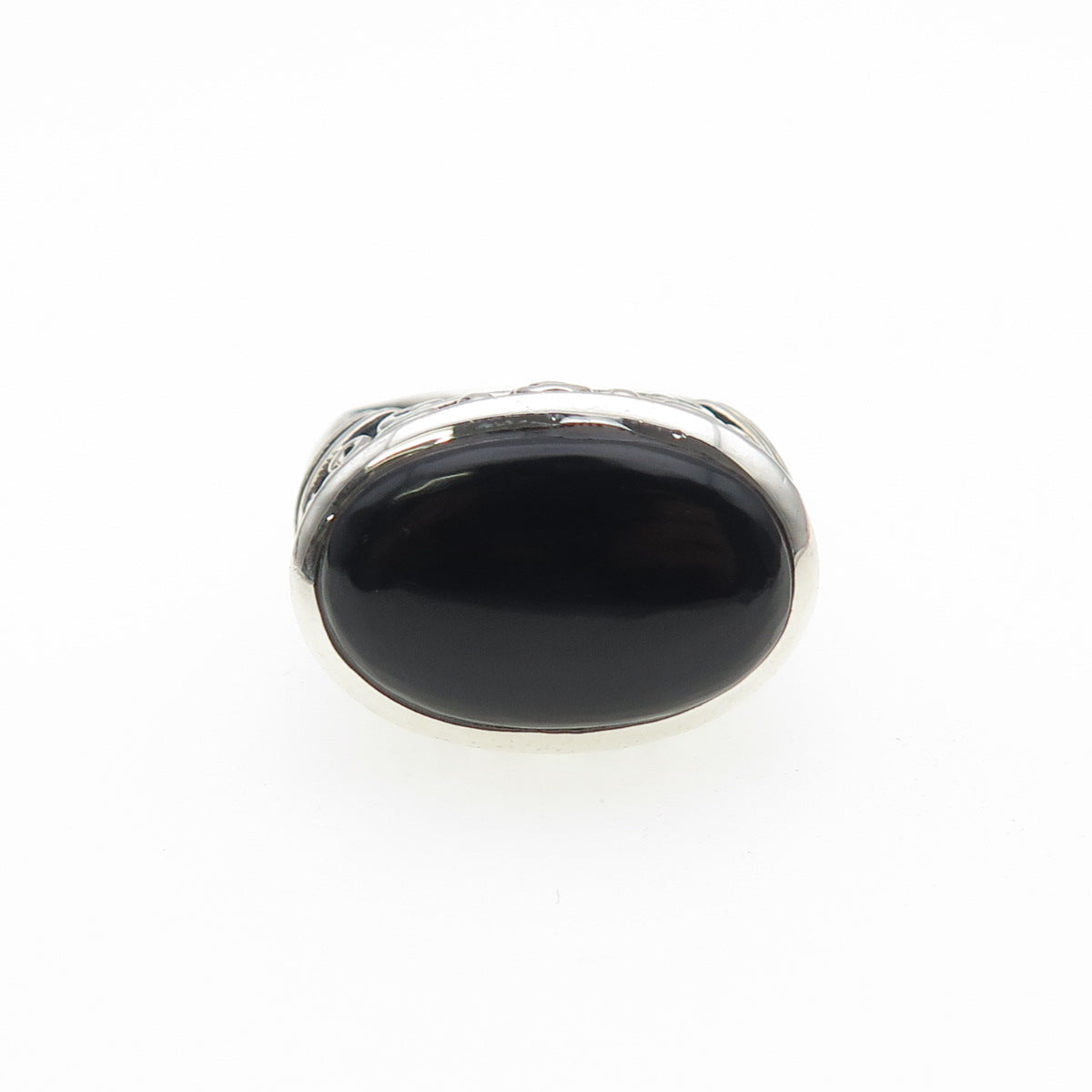 925 Sterling Silver Vintage Real Black Onyx Swirl Oxidized Ring Size 6