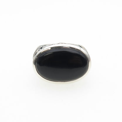925 Sterling Silver Vintage Real Black Onyx Swirl Oxidized Ring Size 6
