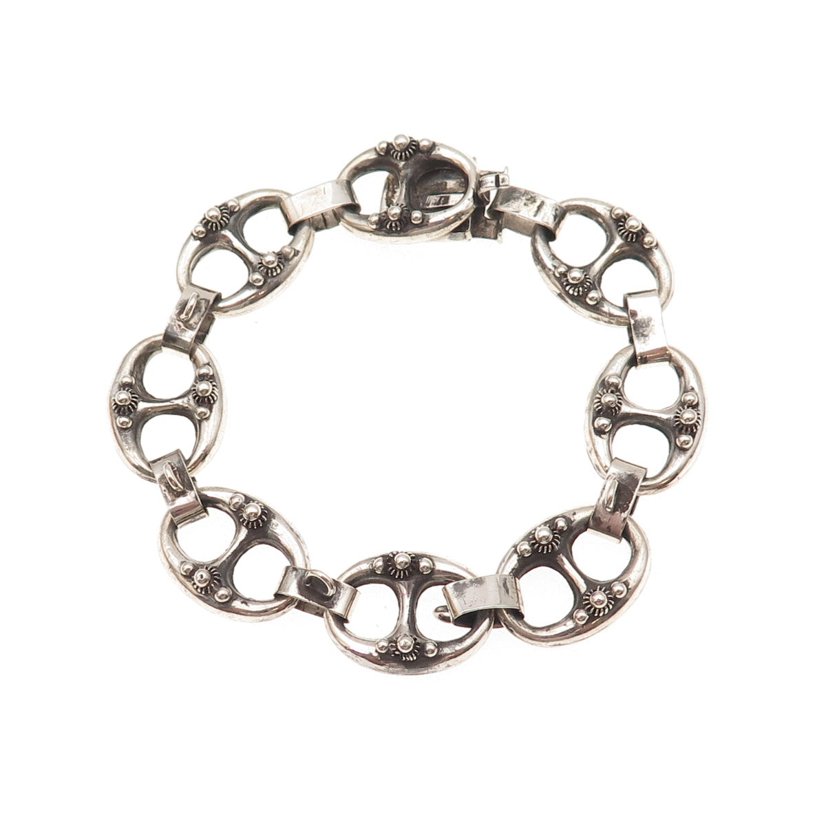 925 Sterling Silver Antique Art Deco Cannetille Anchor Link Bracelet 7.25"