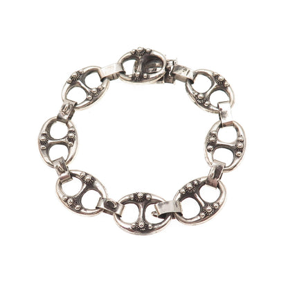 925 Sterling Silver Antique Art Deco Cannetille Anchor Link Bracelet 7.25"