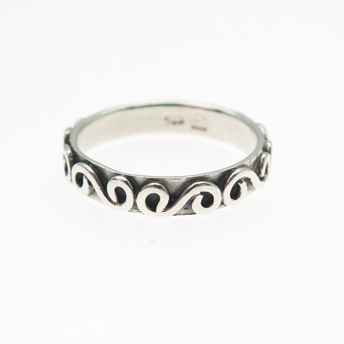 925 Sterling Silver Vintage Modernist Spiral Oxidized Band Ring Size 9
