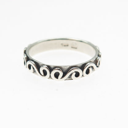 925 Sterling Silver Vintage Modernist Spiral Oxidized Band Ring Size 9