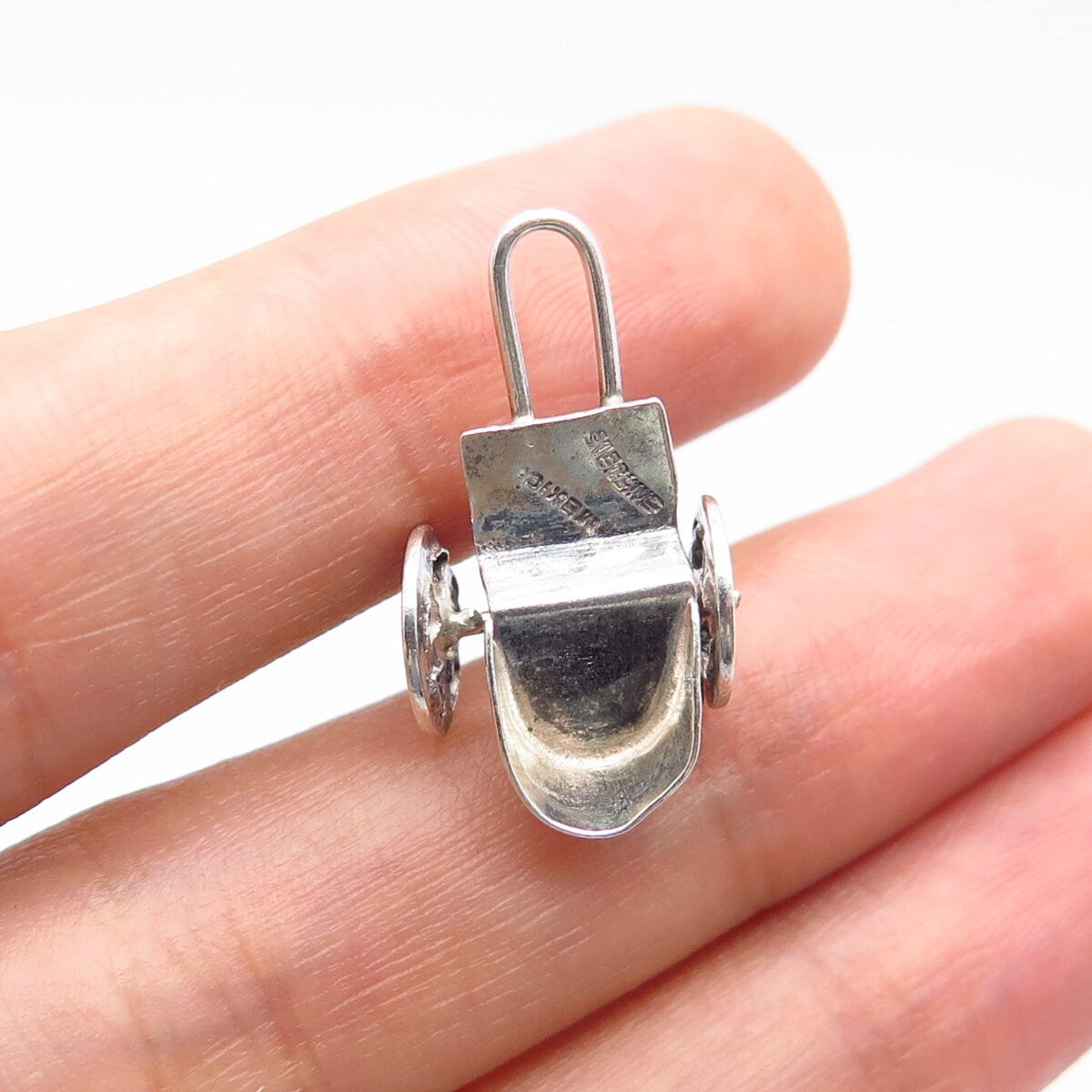 925 Sterling Silver Vintage Mexico Cart Movable Pendant