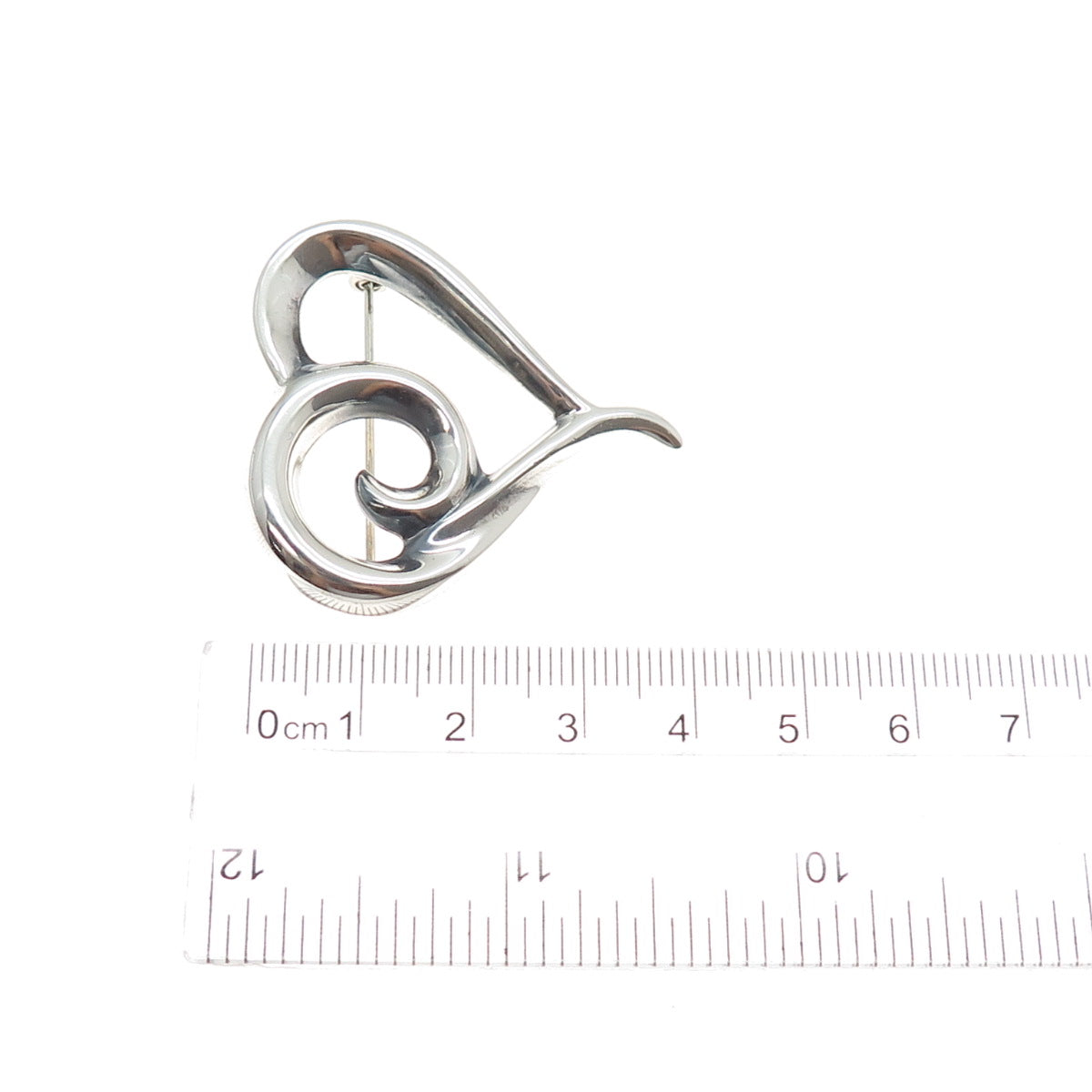 925 Sterling Silver Vintage Modernist Heart Oxidized Pin Brooch