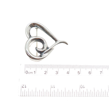 925 Sterling Silver Vintage Modernist Heart Oxidized Pin Brooch