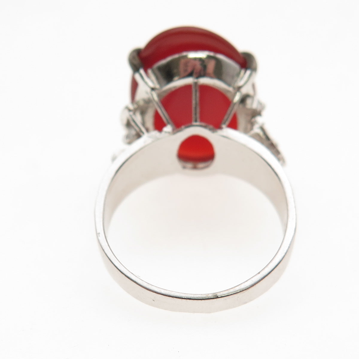 K. Fitz 925 Sterling Antique Art Deco Real Carnelian Diamond-Cut Ring Size 5.5