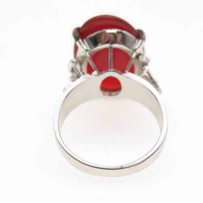 K. Fitz 925 Sterling Antique Art Deco Real Carnelian Diamond-Cut Ring Size 5.5