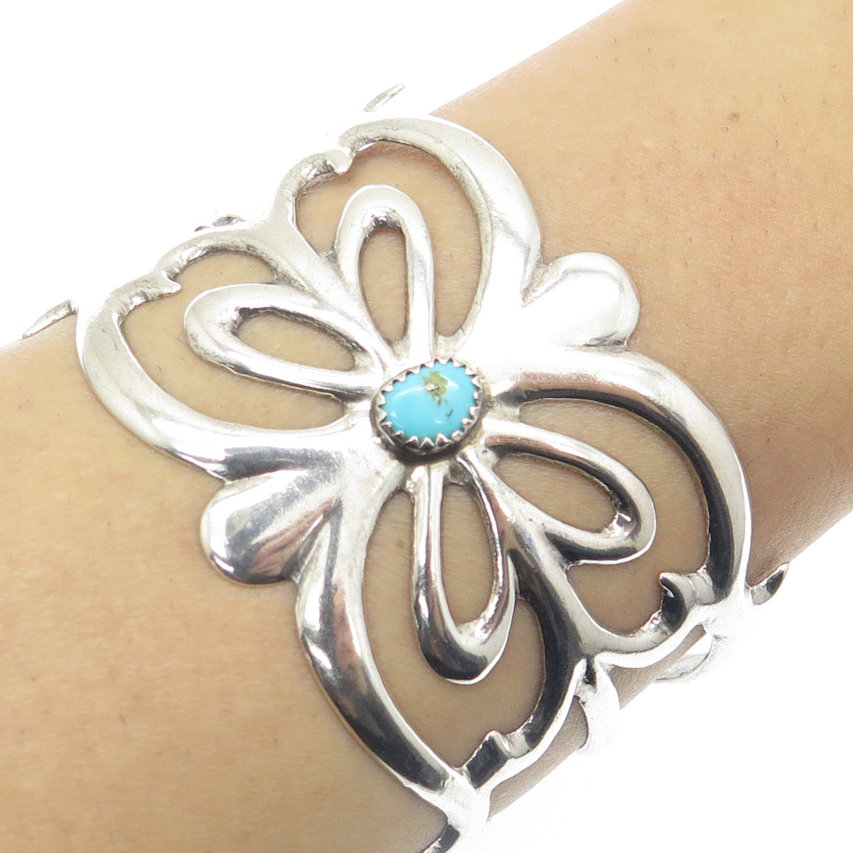 Old Pawn Sterling Silver Vintage Turquoise Butterfly Adjustable Bracelet 6.5"