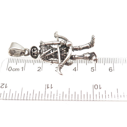 925 Sterling Silver Vintage Skeleton Warrior Oxidized 3D Pendant