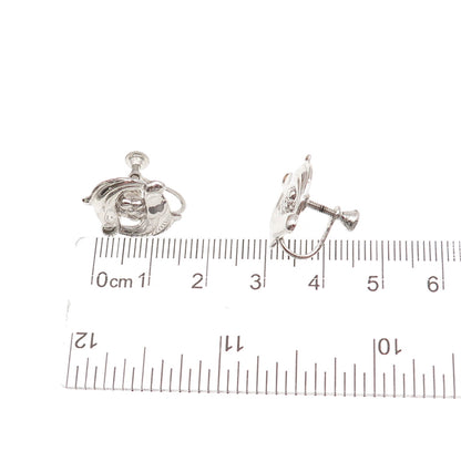 925 Sterling Silver Vintage Floral Screw Back Earrings