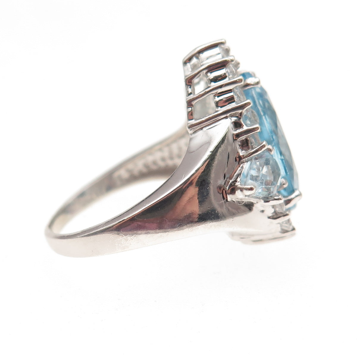925 Sterling Silver Real Blue & White Topaz Teardrop Ring Size 7.25