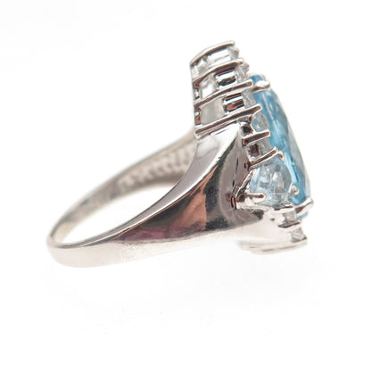 925 Sterling Silver Real Blue & White Topaz Teardrop Ring Size 7.25