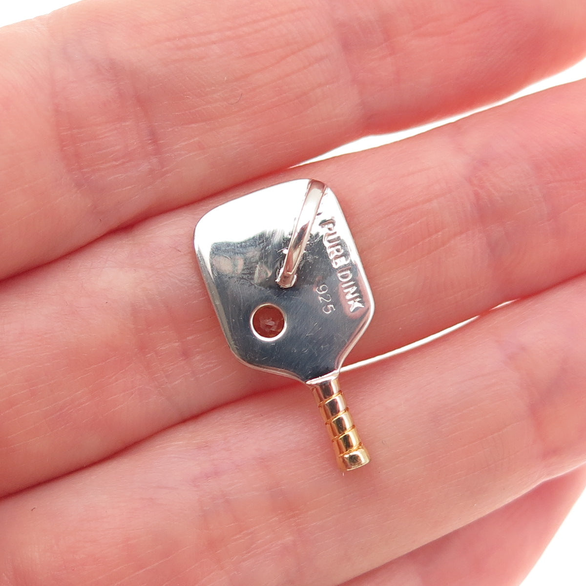 Pure Dink Sterling Silver 2-Tone Real Citrine Pickleball Paddle Slide Pendant