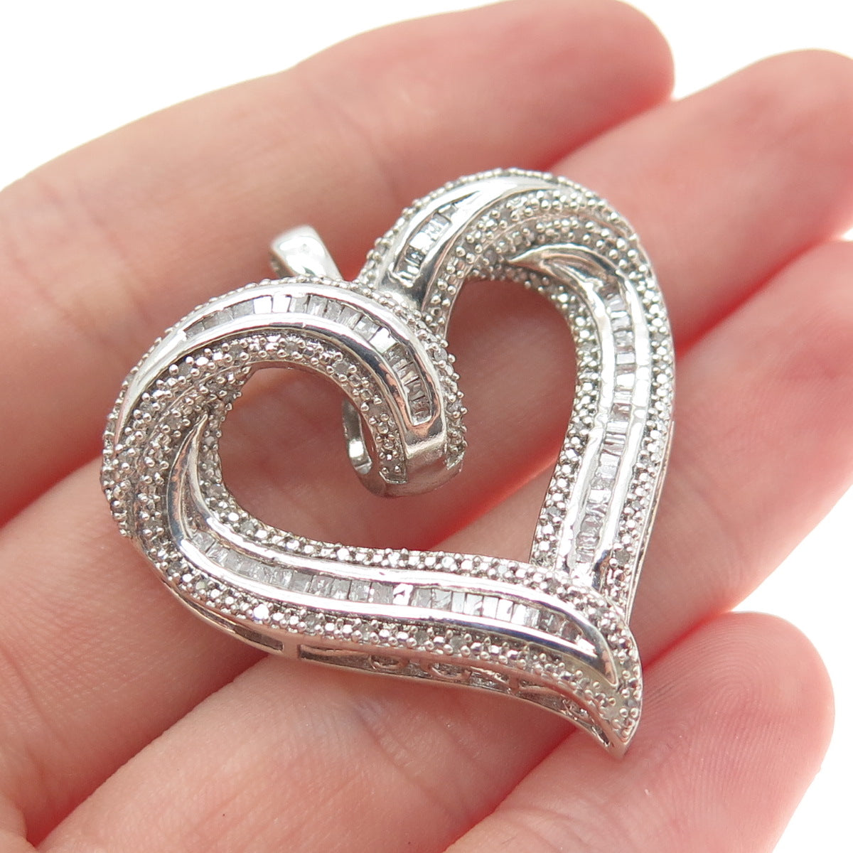 925 Sterling Silver Emerald & Round-Cut Diamond Heart Charm Pendant