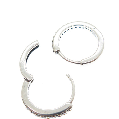 925 Sterling Silver Round-Cut C Z Hoop Earrings