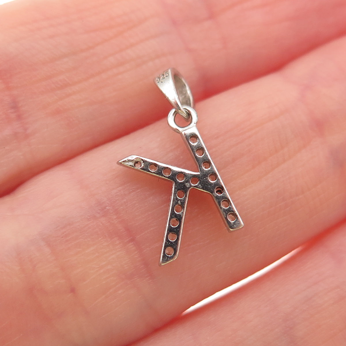 925 Sterling Silver Round-Cut C Z Letter K Initial Mini Charm Pendant