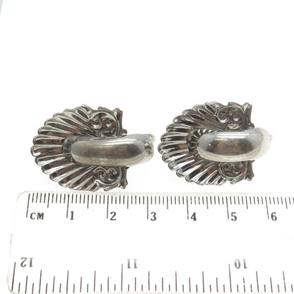 925 Sterling Silver Antique Art Deco Seashell Repousse Screw Back Earrings