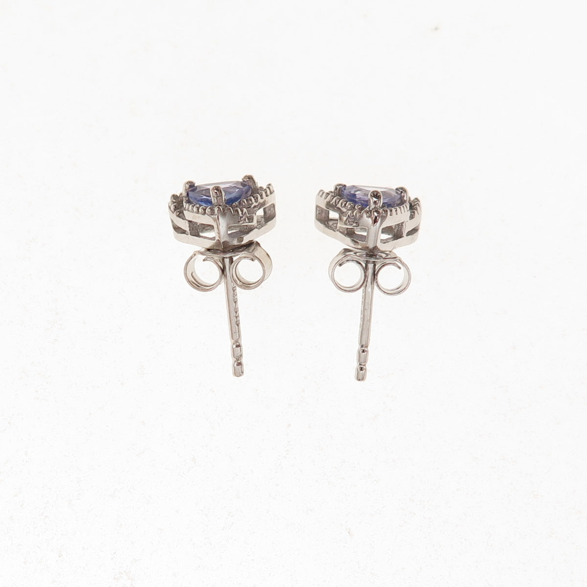 Chuck Clemency 925 Sterling Silver Real Tanzanite Triangle Stud Earrings
